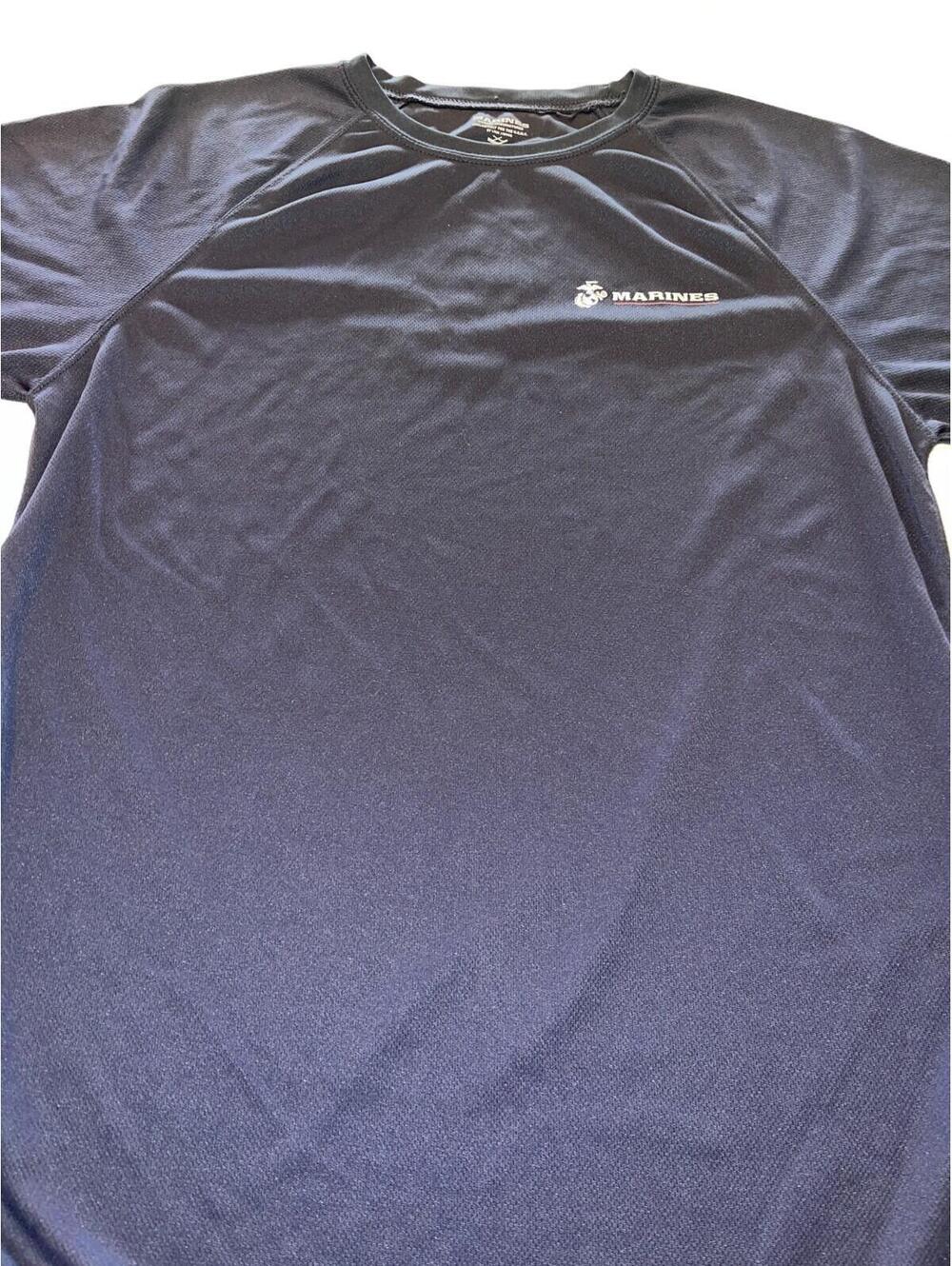 DISCONTINUED USMC MARINE CORPS BLUE RED 100% POLYESTER RECRUIT SHIRT LARGE